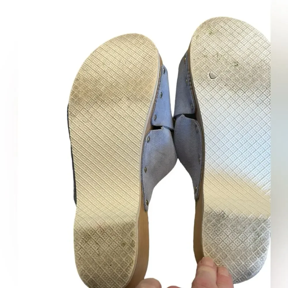 Donna Toscanna Pastel Blue Sandals with Wooden Soles Made in Italy Womens Size 8